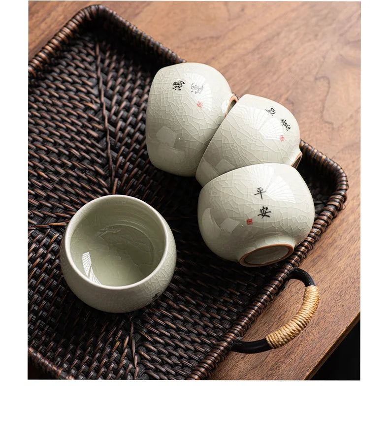 140ml Hand-Painted Ceramic Tea Cup – Exquisite Ice Crack Glaze Porcelain Master Cup for Tea Accessories (1pc)