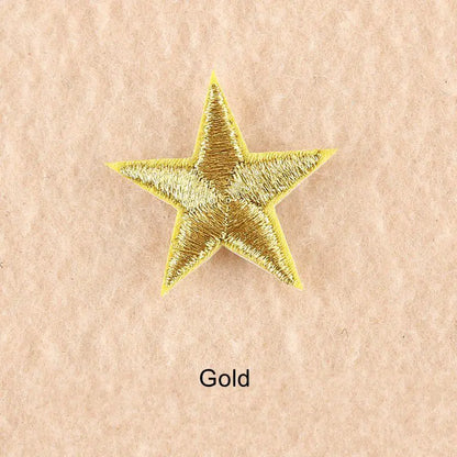 10Pcs Mini Star Embroidery Iron-On Patches – DIY Clothing Appliques Pentagram Stickers for Jackets, Jeans & Bags (Black, White, Gold)
