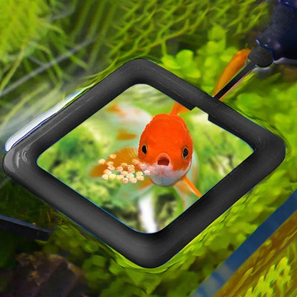 Aquarium Feeding Ring Fish Tank Floating Food Tray - Square Circle Feeder Accessory with Suction Cup - Black