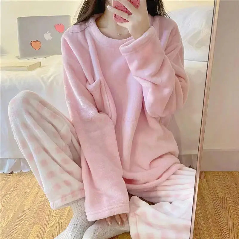 Sanrio Anime Cinnamoroll Pajamas, Kawaii Kuromi and My Melody Flannel Pullover, Coral Velvet Winter Warm Pajamas, Homewear for Girls Gifts