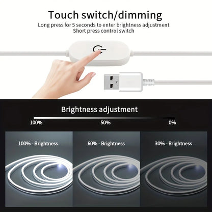 USB DC 5V LED Neon Strip Light – Dimmable Flexible Silicone Waterproof Tape with Touch Sensor for Indoor & Outdoor Room Decor