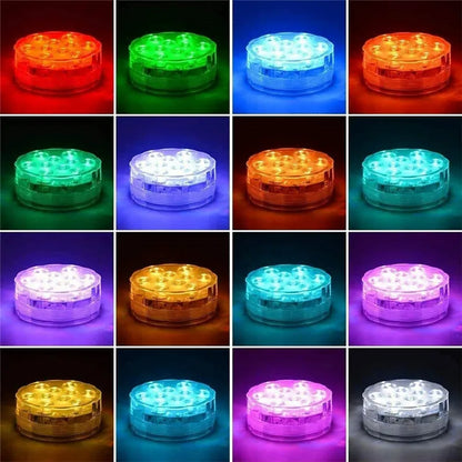 10LED RGB Submersible LED Light – Battery Operated Underwater Night Lamp for Pool, Garden, Wedding & Vase Decorations