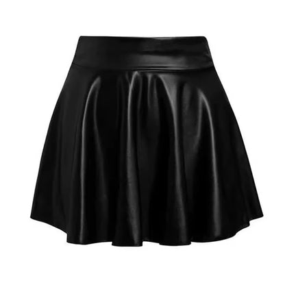 Women’s Multipurpose Mini Skirt — High Waist Faux Leather Skater Skirt, Elastic Short Skirt for Work & Nightclub