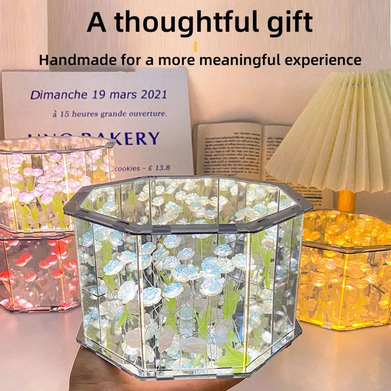 DIY Tulip Mirror Cube Lamp, 3D LED Nightlight, Handmade Craft Kit, Birthday Gift, Tulip Night Light Material Package