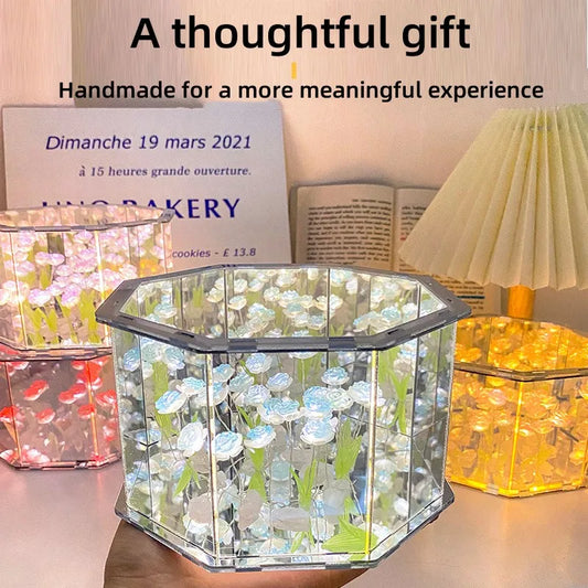 DIY Tulip Mirror Cube Lamp, 3D LED Nightlight, Handmade Craft Kit, Birthday Gift, Tulip Night Light Material Package