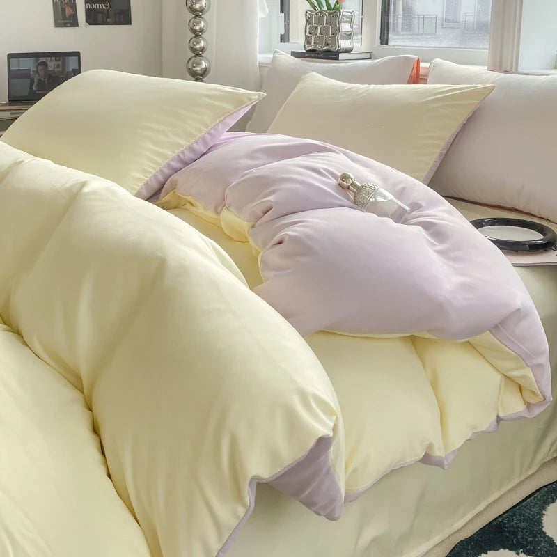 Washed Cotton Duvet Cover Set - Solid Color Soft Bedding Collection with Pillowcases Comforter Cover 220x240cm