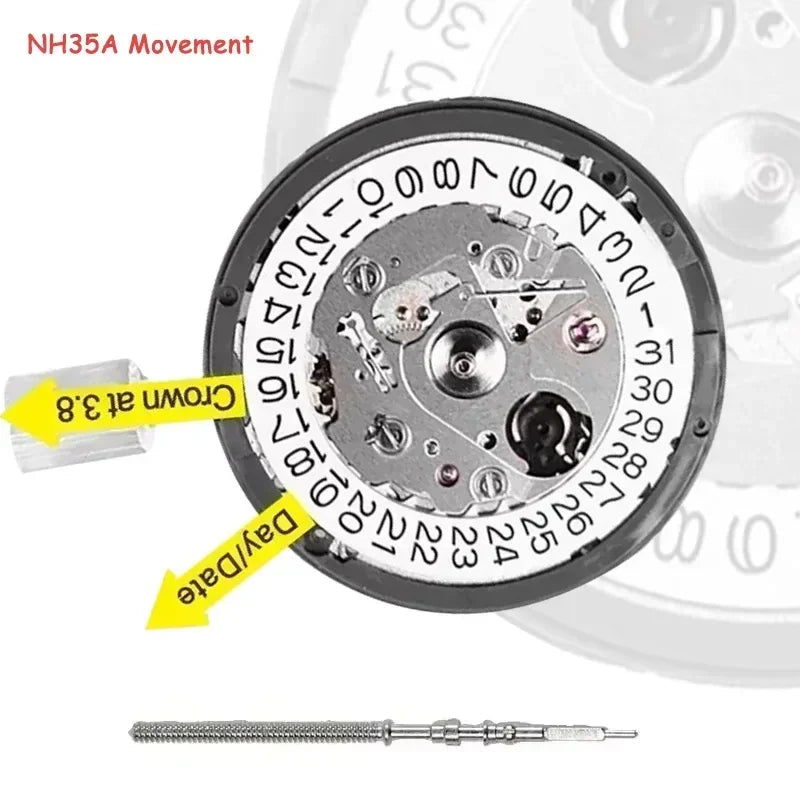 NH35A Premium Automatic Mechanical Watch Movement – High Accuracy Self-Winding 24 Jewels Replacement with Date Wheel (3/3.8/6 O’Clock)