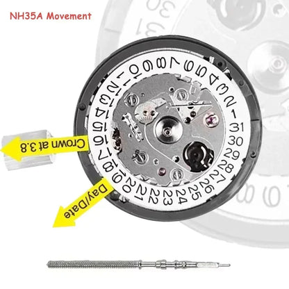 NH35A Premium Automatic Mechanical Watch Movement – High Accuracy Self-Winding 24 Jewels Replacement with Date Wheel (3/3.8/6 O’Clock)
