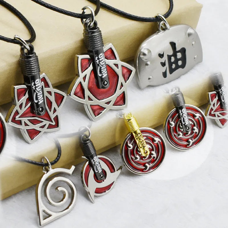 Anime Konoha Necklace & Keychain – Akatsuki Sharingan Jiraiya Pendant for Sasuke, Kakashi Cosplay Jewelry Gift