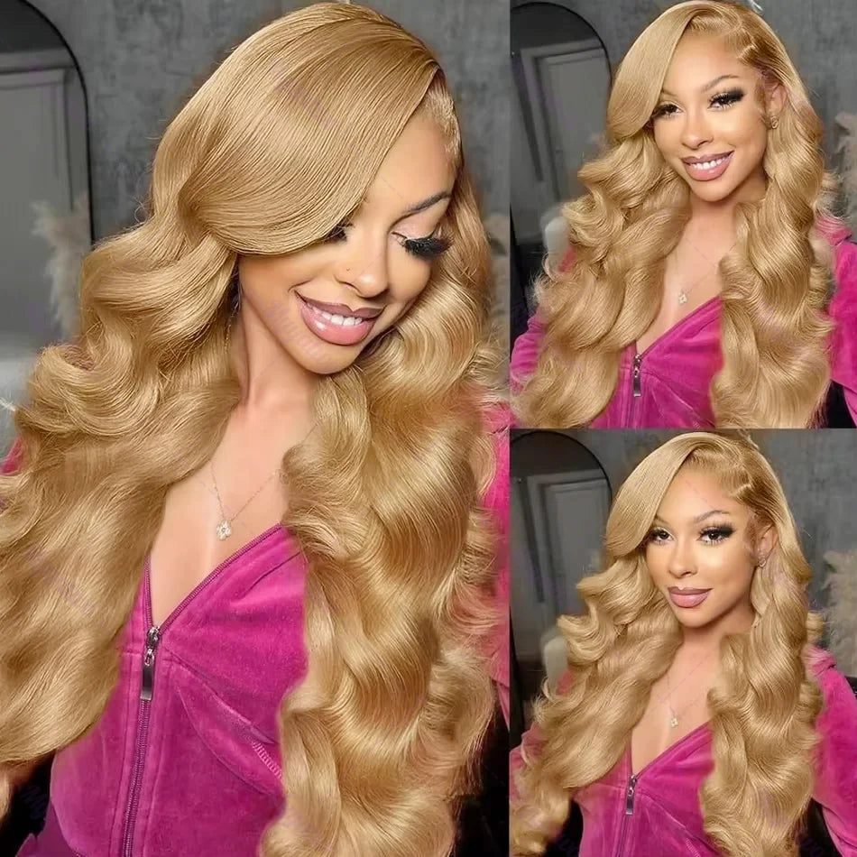 Brazilian #27 Honey Blonde Body Wave Wig – 30-34 Inch, 13x4 Lace Front, HD Transparent Lace Frontal, 200% Density for Women
