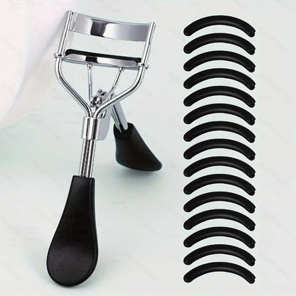 Portable Eyelash Curler - Stainless Steel Lash Curling Tool with 15 Silicone Pads