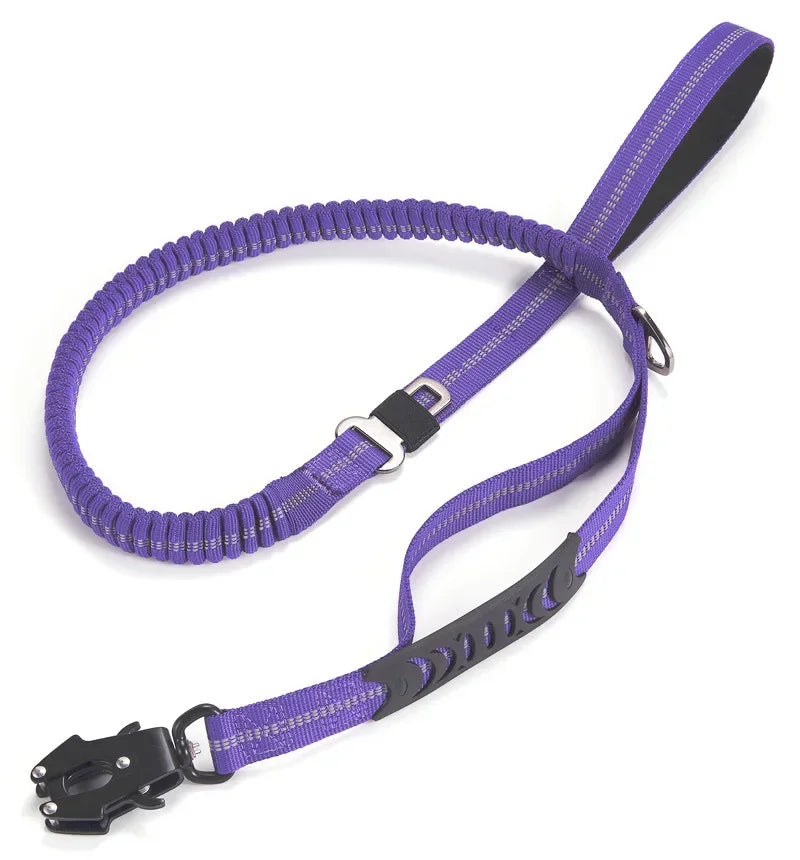 Reflective Shock-Absorbing Dog Leash – Heavy-Duty Tactical Bungee Leash with Car Seatbelt for Large Dogs, No-Pull Pet Leash