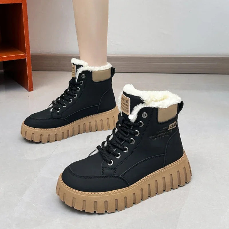 Women’s Platform Snow Boots 2024 – Casual Sports Skateboard Winter Shoes with Fur, Warm Ankle Sneakers