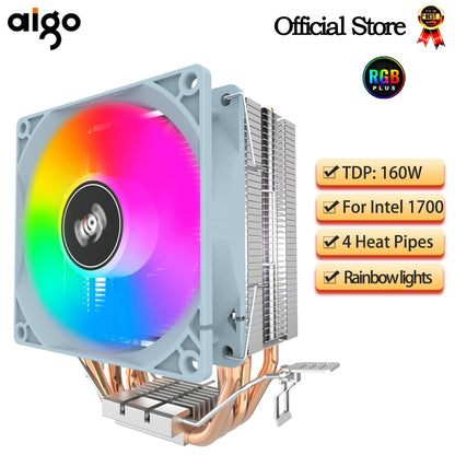 Aigo CPU Cooler — 2/4/6 Heat Pipe Radiator with 3-Pin PWM Silent RGB Fan for Intel LGA 1700/1150/1155/1156/1366 & AMD AM2/AM3/AM4