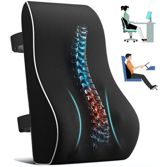 Memory Foam Lumbar Support Cushion for Car Seat & Office Chair Back Pain Relief