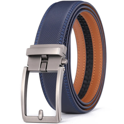 Men’s Luxury Leather Click Belt – Automatic Buckle Designer Waist Strap for Jeans (Blue, 3.5cm)