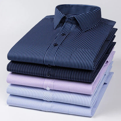 Men’s Plaid Stripe Long Sleeve Shirt - Casual Business Formal Office Shirt with Single Pocket for All Seasons