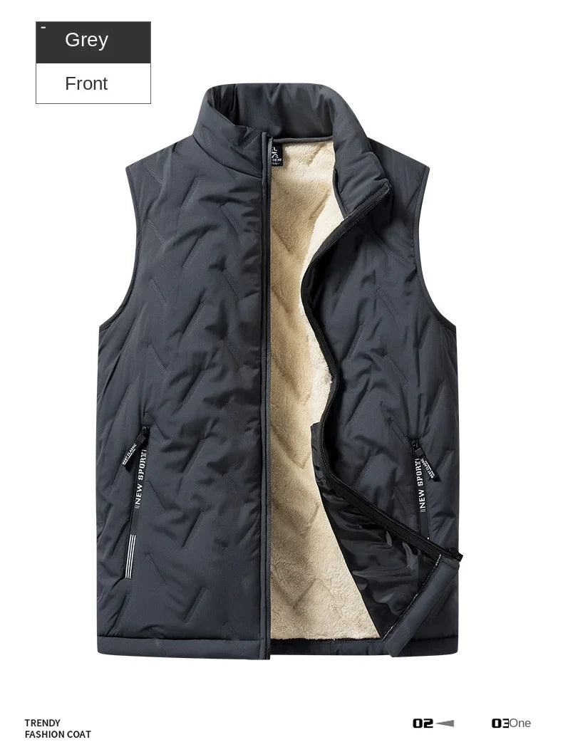 Men’s Autumn & Winter Cotton Vest Jacket – Casual Warm Sleeveless Top with Standing Collar, Plus Size Multifunctional Outerwear