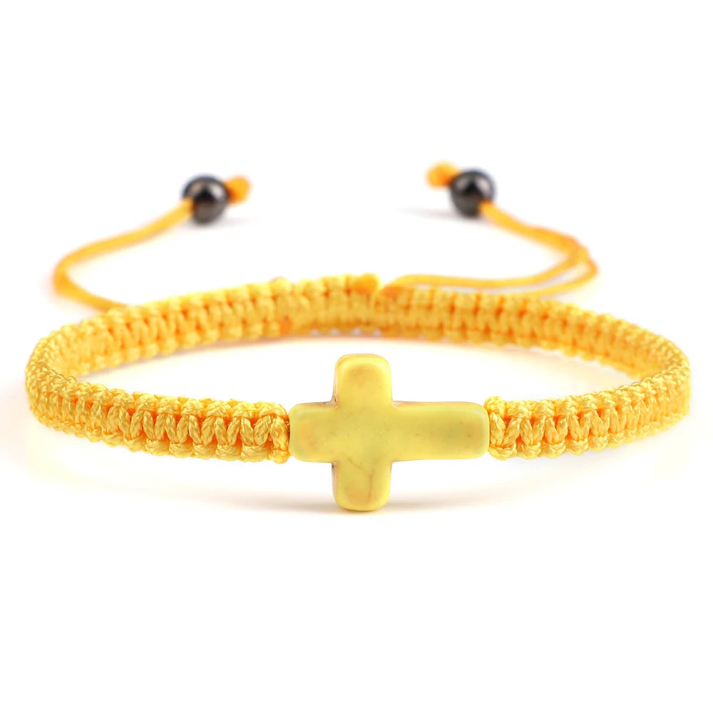 Hand Woven Jesus Cross Bracelet - Red & Black Braided Thread Lucky Couple Jewelry Gift for Men & Women