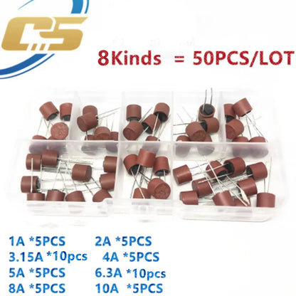 50PCS Glass Fuse Assortment Kit - 382 Cylindrical 1A-10A Amp Fuses for LCD TV, PCB & Power Circuit Repair
