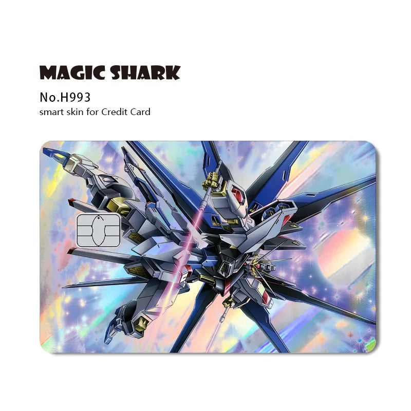 Holographic Robot and Shark Card Stickers - Laser Skin Film Decals for Debit, Credit, and Bank Cards