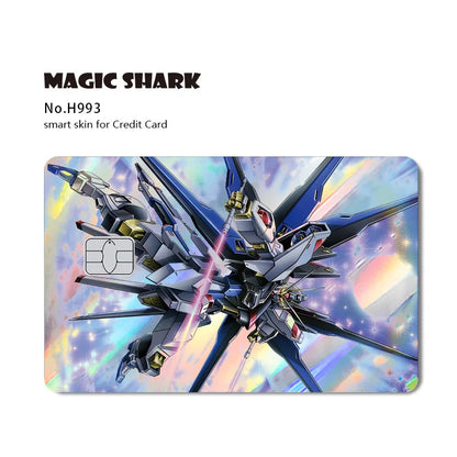Holographic Robot and Shark Card Stickers - Laser Skin Film Decals for Debit, Credit, and Bank Cards