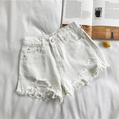 Women's High-Waist Denim Shorts – Summer Korean Y2K Cowboy Style with Tassels & Pockets