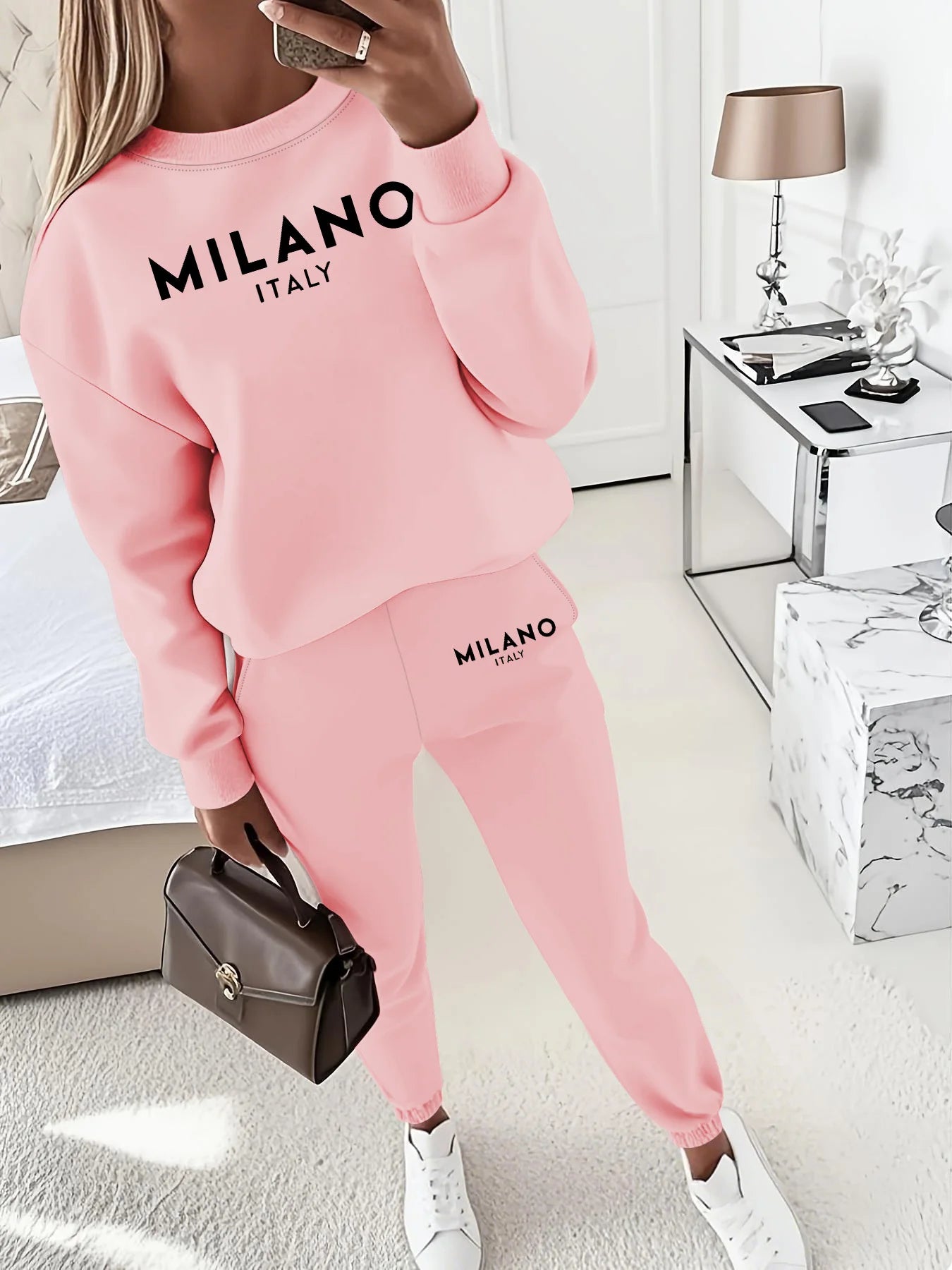 Women's Milano Italia 2-Piece Winter Set - Plush Warm Hooded Sweatshirt & Sports Pants Outfit