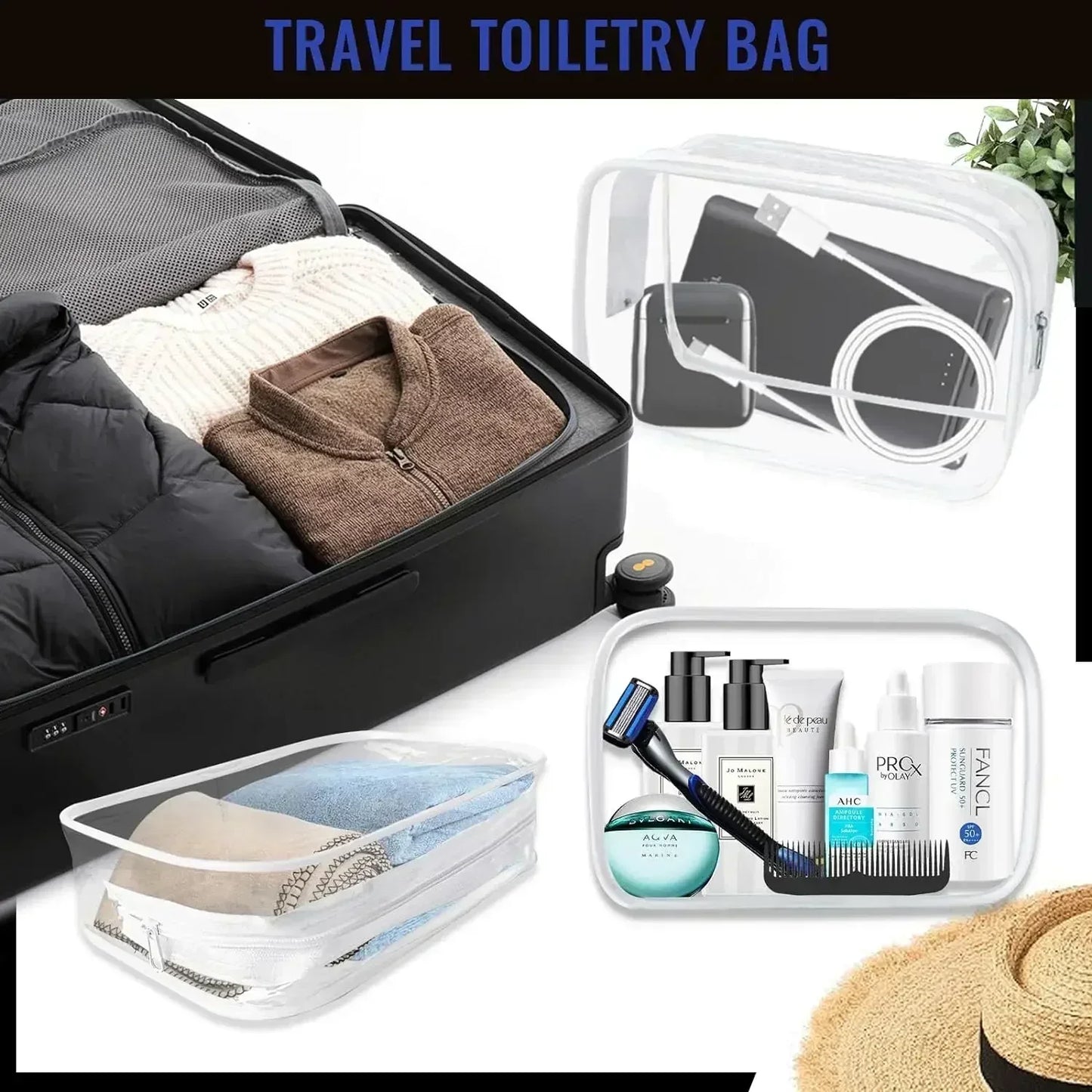 1/20PCS Transparent PVC Travel Organizer — Clear Makeup & Cosmetic Bag, Toiletry & Beauty Case