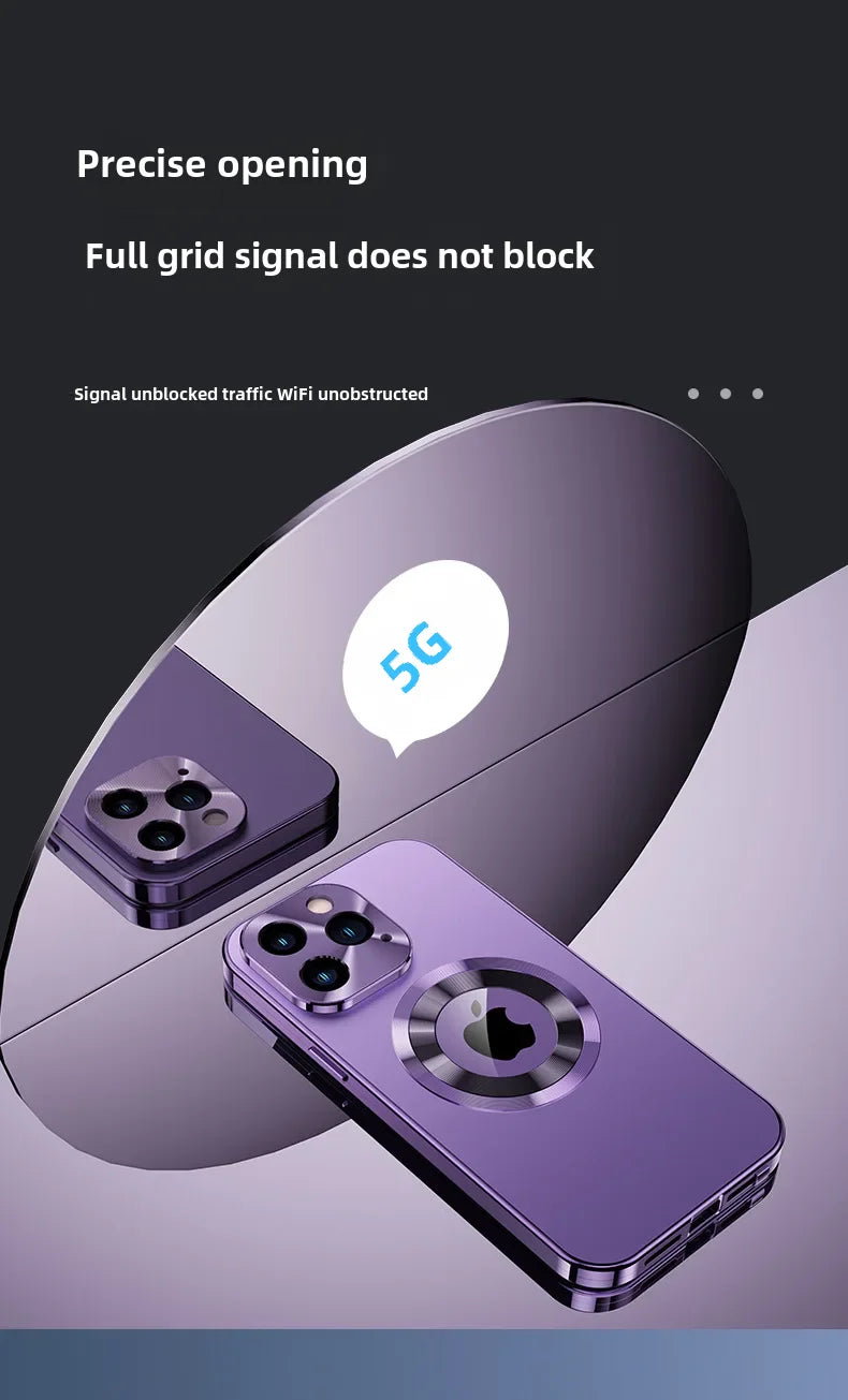 Magnetic Absorption Phone Case for iPhone 16/15/14/13 Pro Max – Aluminum Alloy & Glass Full-Body, Anti-Fall Protection