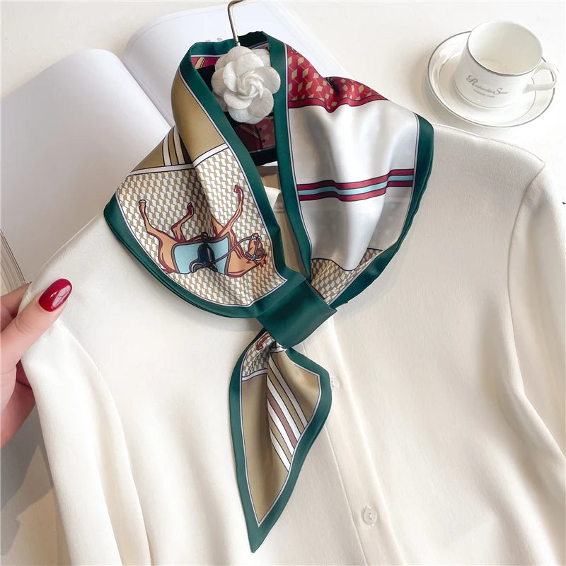 Luxury Silk Scarf for Women – Striped Print Neckerchief, Wrist Towel, and Korean Style Band for Spring/Summer 2023
