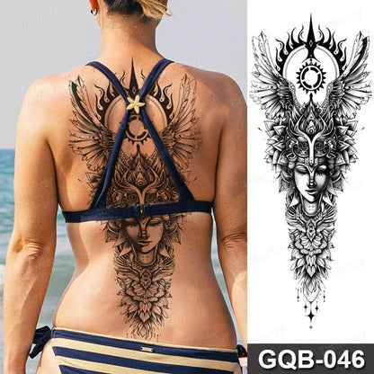 Full Arm Dragon Skull Tattoo Sleeve - Waterproof Temporary Body Art Sticker with Clock Compass Flower Design for Men & Women