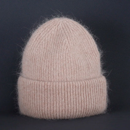 2024 Rabbit Fur Beanie – Soft Fluffy Winter Hat for Women, Angora Knitted Skullies, Warm Bonnet Knit Cap