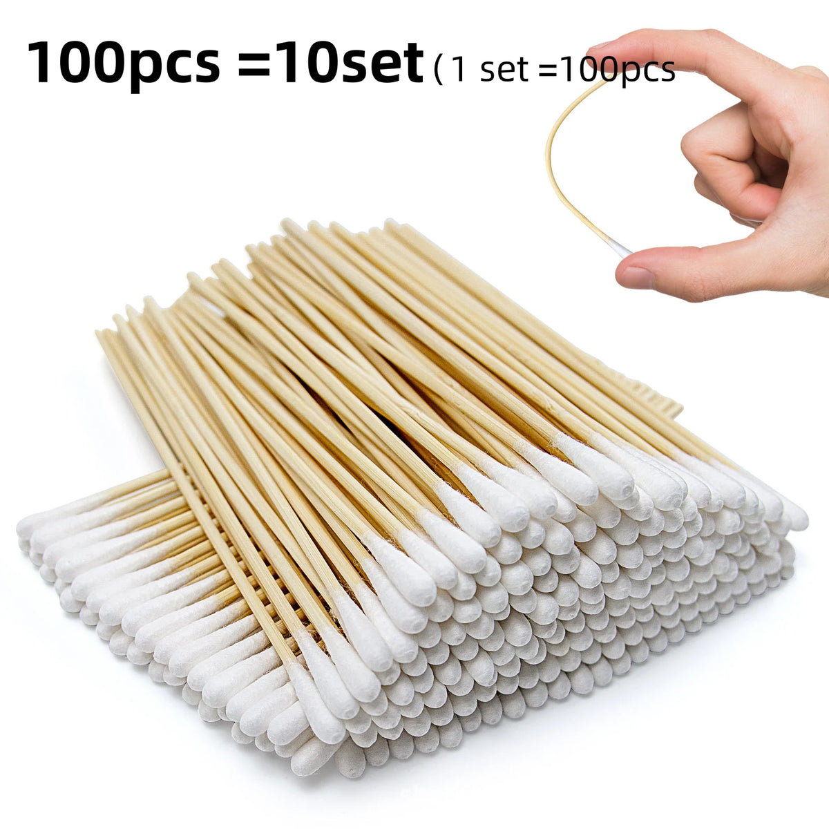 100/300PCS 6-Inch Precision Cotton Swabs - Pointed Cotton Buds with Long Wooden Sticks and Storage Case