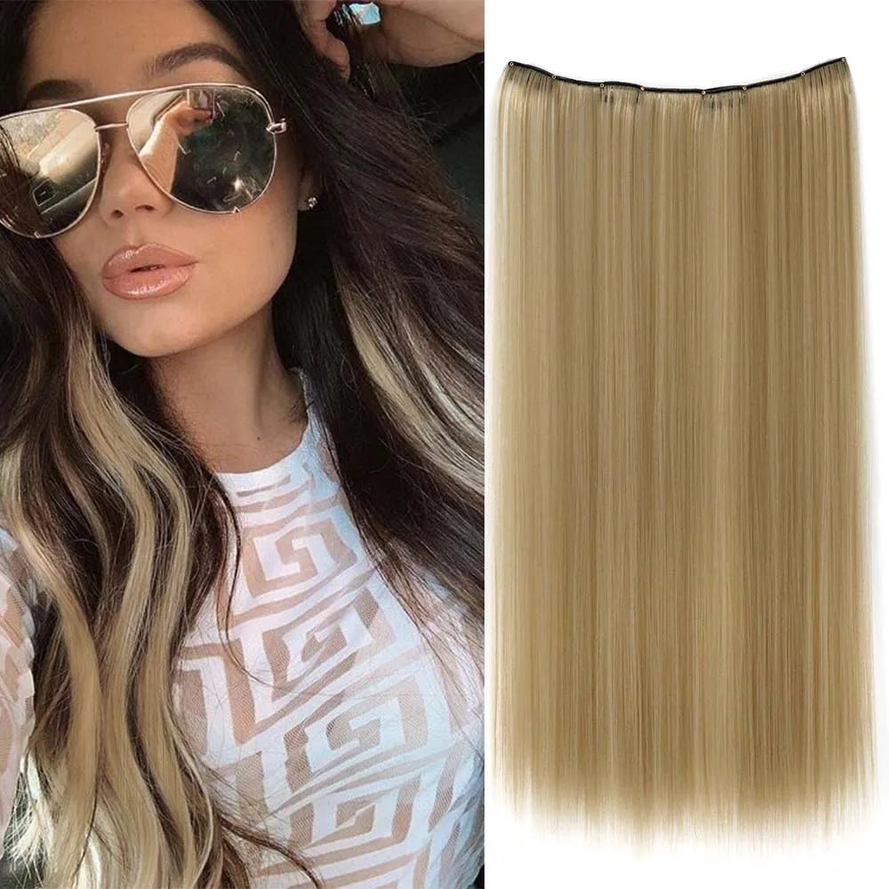 22-Inch Colorful Straight Clip-In Hair Extensions - Long Heat-Resistant Synthetic Hairpiece for Women