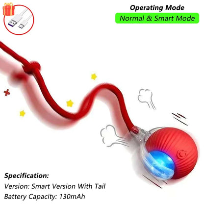 Cat Interactive Ball Toy – Automatic Rolling Ball with Tail, Rechargeable Smart Pet Toy, Intelligent Mouse for Cats