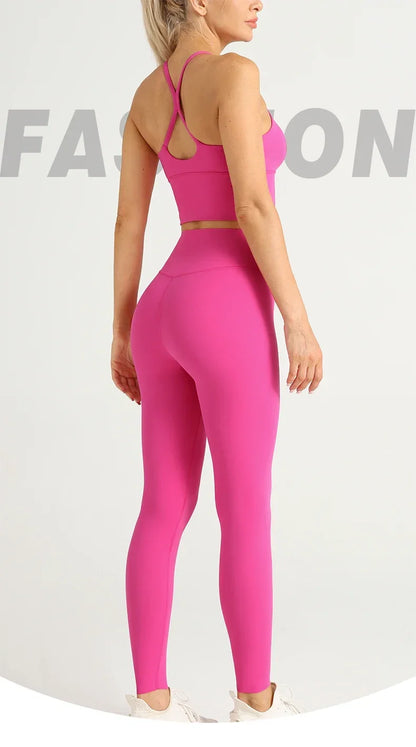 2-Piece Women’s Yoga Tracksuit – Athletic Pilates Fitness Set with Sports Bra & Leggings for Gym Workout