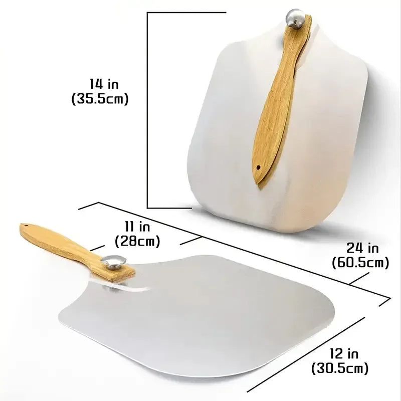 Premium Stainless Steel Aluminum Folding Pizza Spatula - Versatile Baking Tool with Foldable Oak Handle