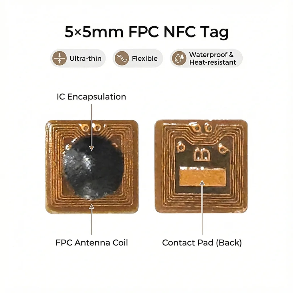 Programmable NTAG213 NFC RFID Tag Sticker - 5x5mm Micro FPC 13.56MHz Chip for Access Control & Supply Chain Management