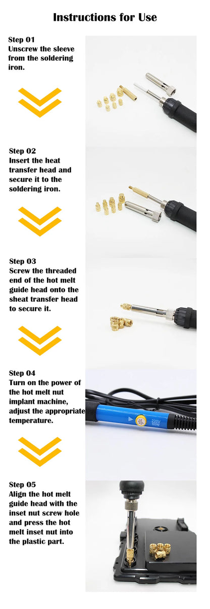 Heat Set Insert Kit for 3D Printing – M2–M6 Brass Threaded Nuts & Soldering Iron Tip for Plastic Insertion