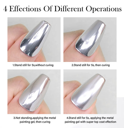 BORN PRETTY 5ML Super Silver Metallic Gel Nail Polish - Mirror Chrome Effect, Semi-Permanent Metal Painting Gel for DIY Nails