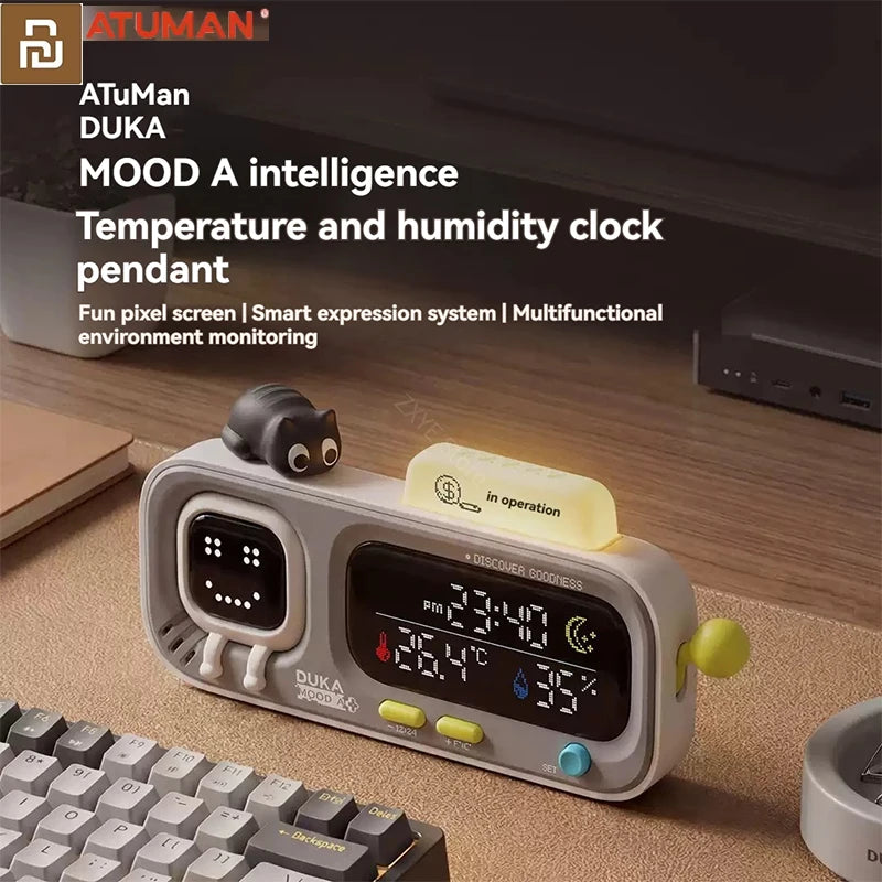 ATuMan DUKA MOOD A Smart Thermometer - Rechargeable Temperature & Humidity Monitor Clock for Indoor Decor
