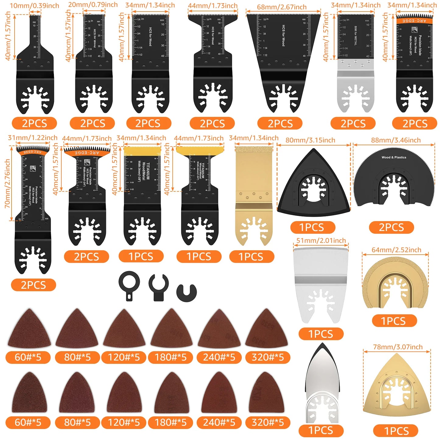 88/56Pcs Oscillating Saw Blades Set – Carbon Steel Multi-Tool Blades for Wood, Metal & Plastic Cutting, Heavy-Duty Universal Cutter Kit