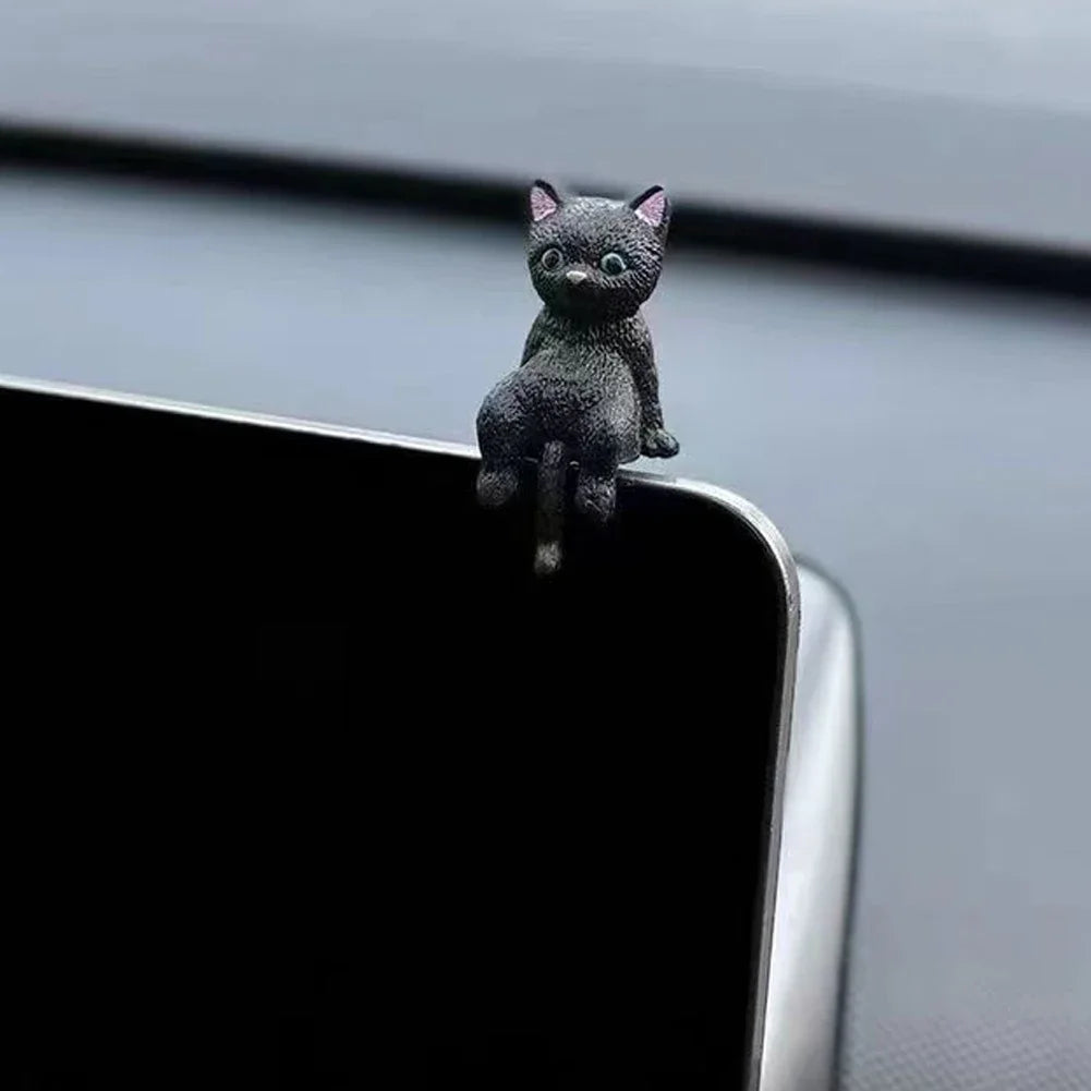 Cute Sleeping Cat Car Dashboard Ornament - Mini Cartoon Cat Decoration for Center Consoles and Navigation Screens