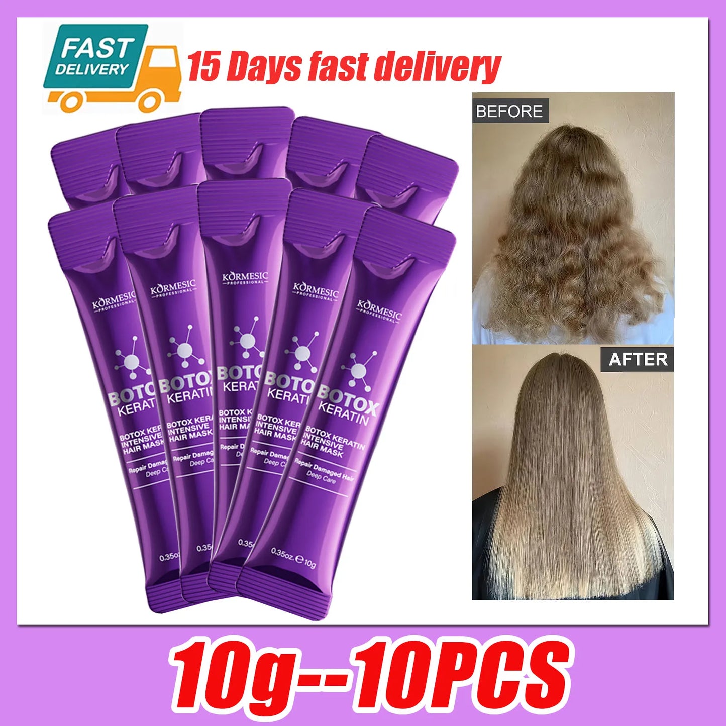 Keratin Hair Repair Mask - 5 Second Deep Moisture Treatment for Smooth Shiny Frizz-Free Hair