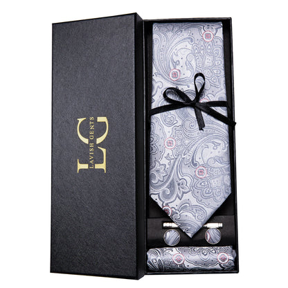 Hi-Tie Luxury Paisley Teal Green Tie Set - Men’s Classic Necktie with Handkerchief & Cufflinks Gift Box for Wedding & Formal Wear
