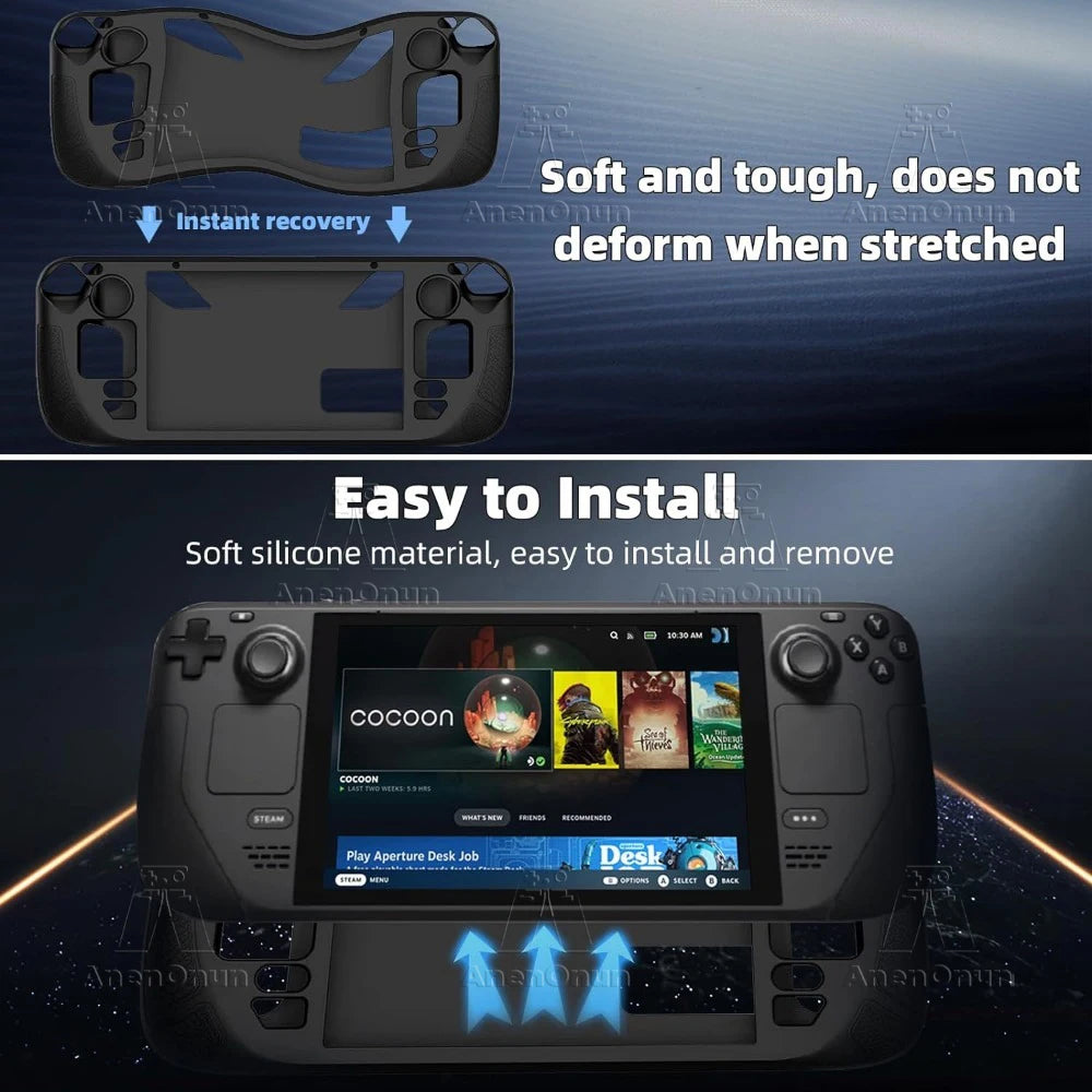 Steam Deck Protective Case - Soft Silicone Anti-Fall Cover with Folding Stand Anti-Slip Gaming Accessories
