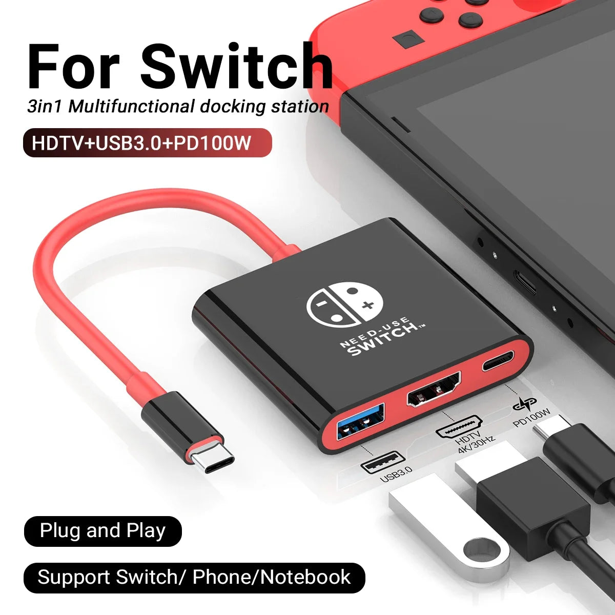 Switch Portable Type-C Docking Station – HDMI & USB 3.0 Hub, Compact Travel & Gaming Adapter