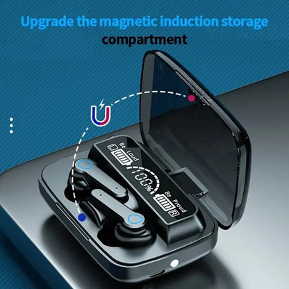 M19 Bluetooth Wireless Headset – TWS Gaming Earbuds with Noise-Cancelling, Touch Control & Mini Emergency Power Bank