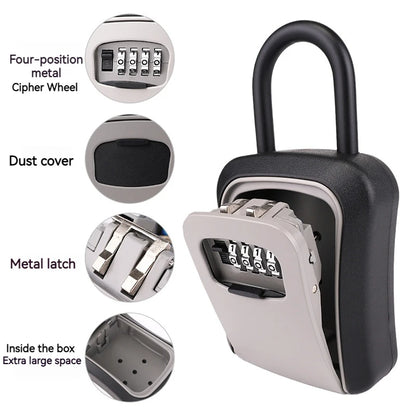 4 Digit Code Key Box – Waterproof Outdoor Password-Protected Storage with Steel Wire Hook for Key Hanging and Security